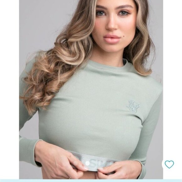 NWT SikSilk Rib Tape Crop Tee - Sage  Size Small‎ - Picture 4 of 9